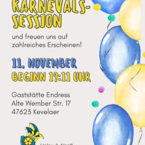Sessionseröffnung des Karnevals am 11.11.2025 ab 19.11 Uhr -Gaststätte Endress-