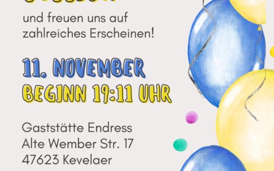 Sessionseröffnung des Karnevals am 11.11.2025 ab 19.11 Uhr -Gaststätte Endress-